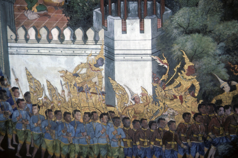 Rama's brothers going to his wedding (Thai Ramayana mural)