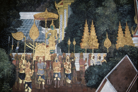 Rama shown to his people as future king (Thai Ramayana mural)