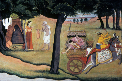 Indian painting shows Ravana appearing as hermit and then abducting Sita