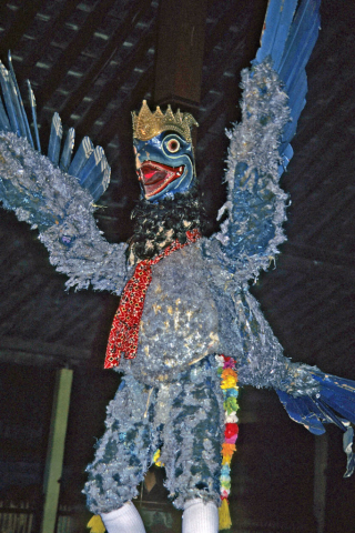 Eagle king Sadayu flapping wings in dance performance