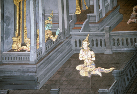 Ravana instructs his niece to impersonate Sita (Thai Ramayana mural)