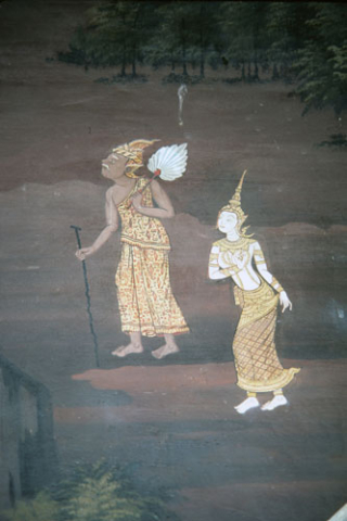 Sita walks with hermit (Thai Ramayana mural)