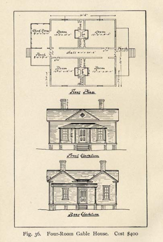 Plans for a four-room mill house with gable