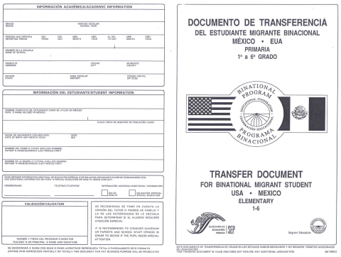 Transfer document (primary school, front)