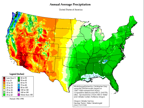 United States: Mean annual precipitation