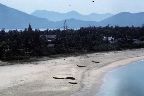 Landscape view of beachfront settlement near Danang