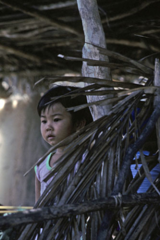 Young girl gazes from veranda of a rural house near Nha Trang