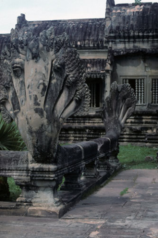 Seven headed serpent forming stone balustrade at Angkor Wat