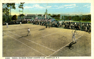 Tennis, Biltmore Forest Country Club, Asheville, NC published by Southern Post Card Co, Asheville, NC. From the Georgia Historical Society Postcard Collection, c. 1905-1960s, North Carolina State Archives, call #:  PhC45_1_Ash37  B-680,  Raleigh, NC.