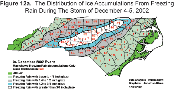 Figure 12a: Distribution of Ice Accumulations From Freezing Rain Dec 2-5, 2002